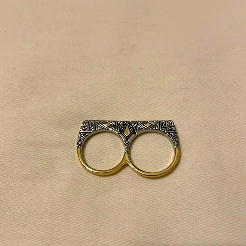 House of Harlow Double Ring Art Deco Detail and Inset Stones